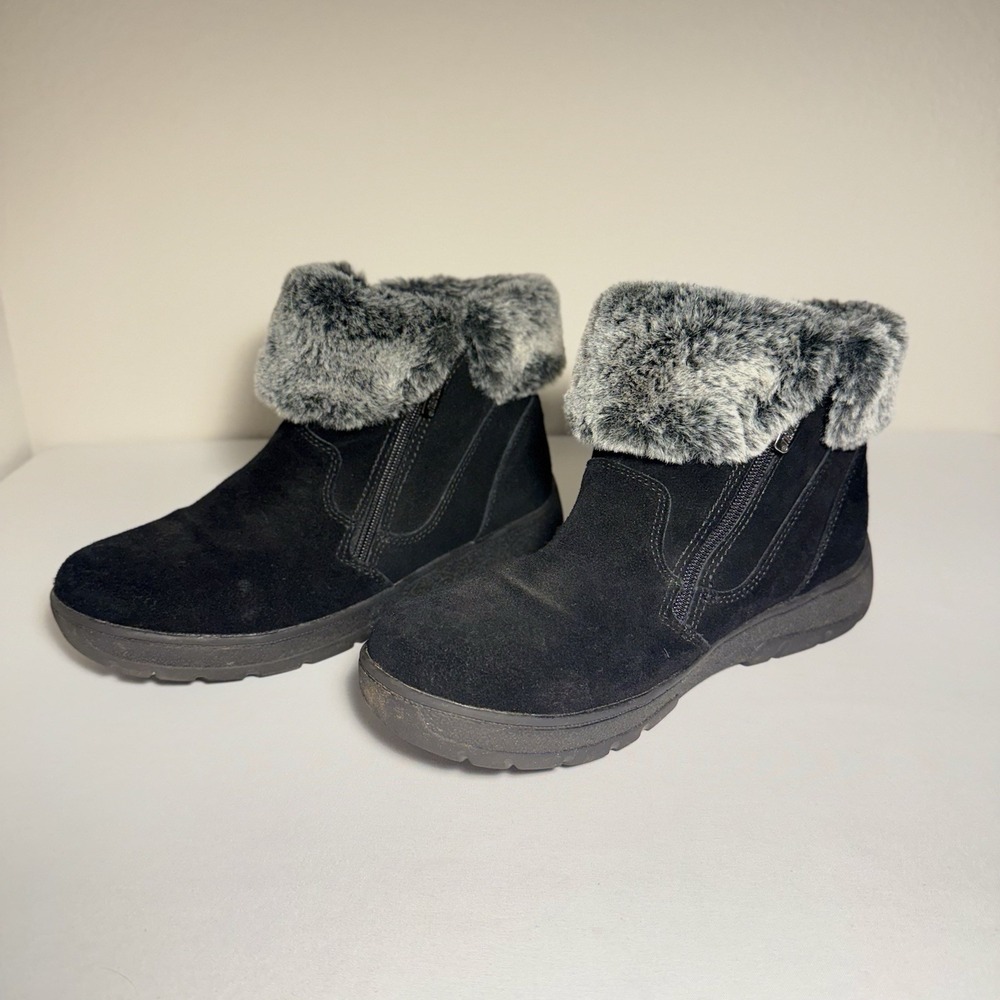 KHOMBU Jessica Suede Leather Faux Fur Winter Snow Ankle Boots Black Sz 8